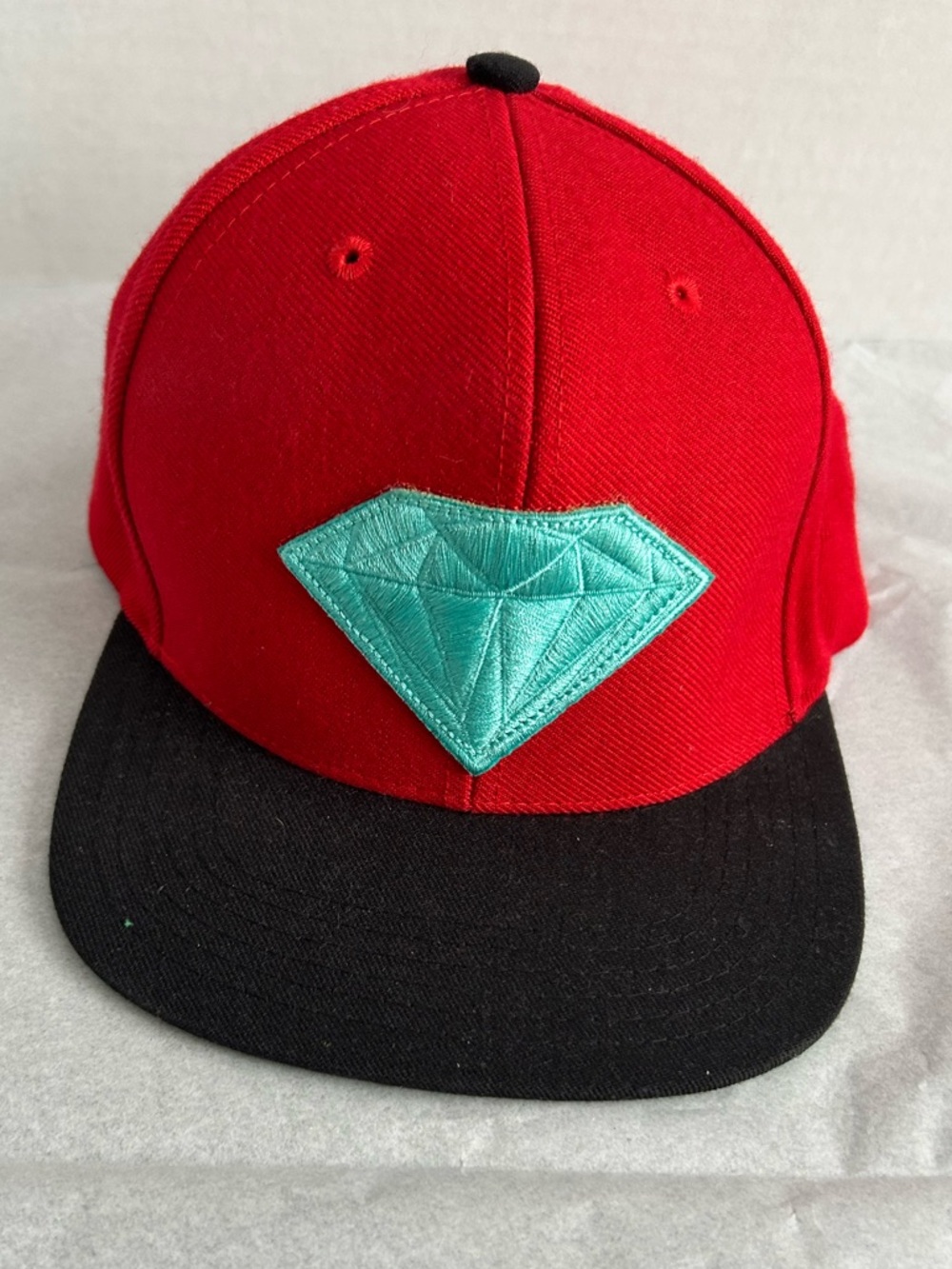 Diamond Supply Co. Men’s Red & Black Snapback with Teal Diamond Patch